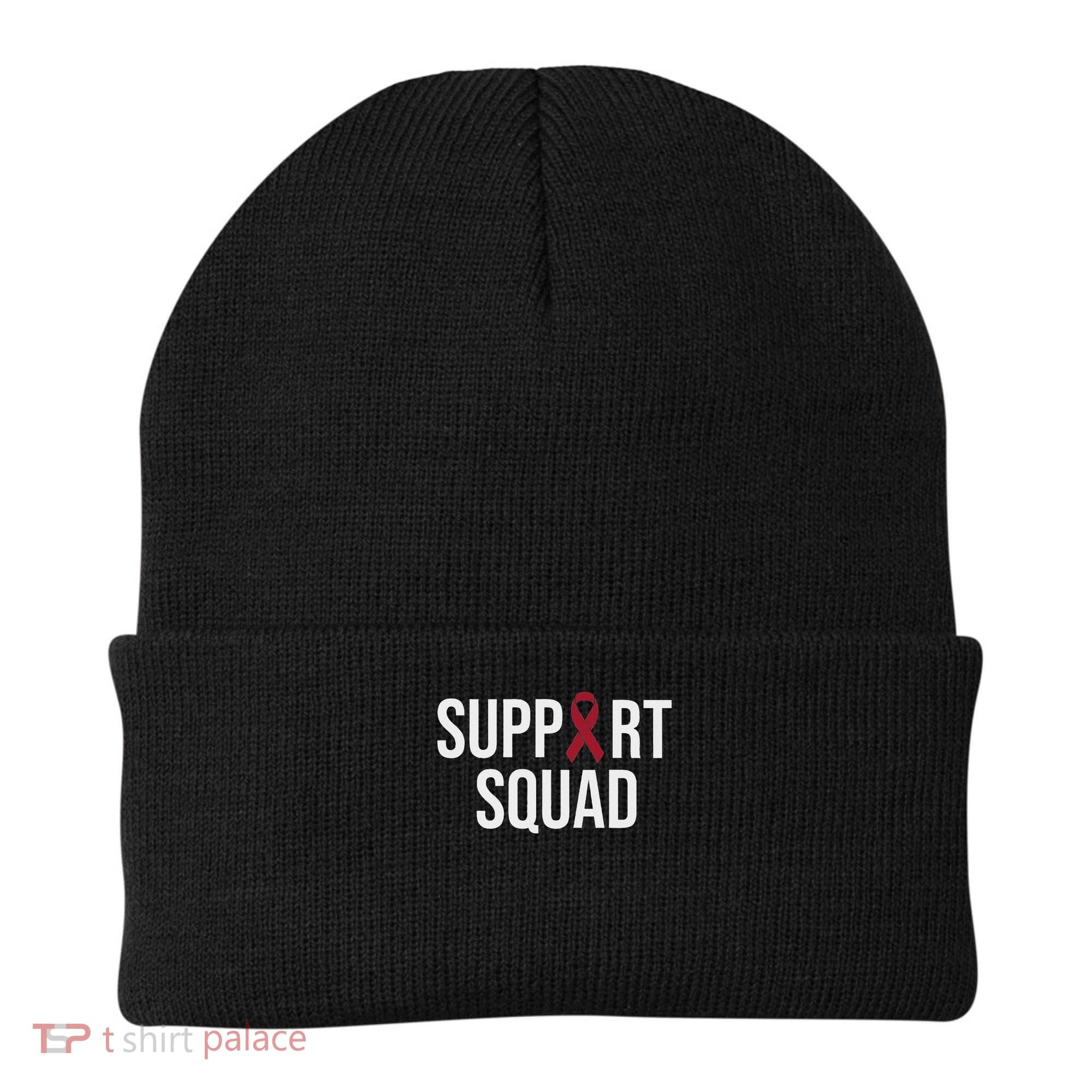 Multiple Myeloma Awareness Burgundy Ribbon Support Squad Beanie