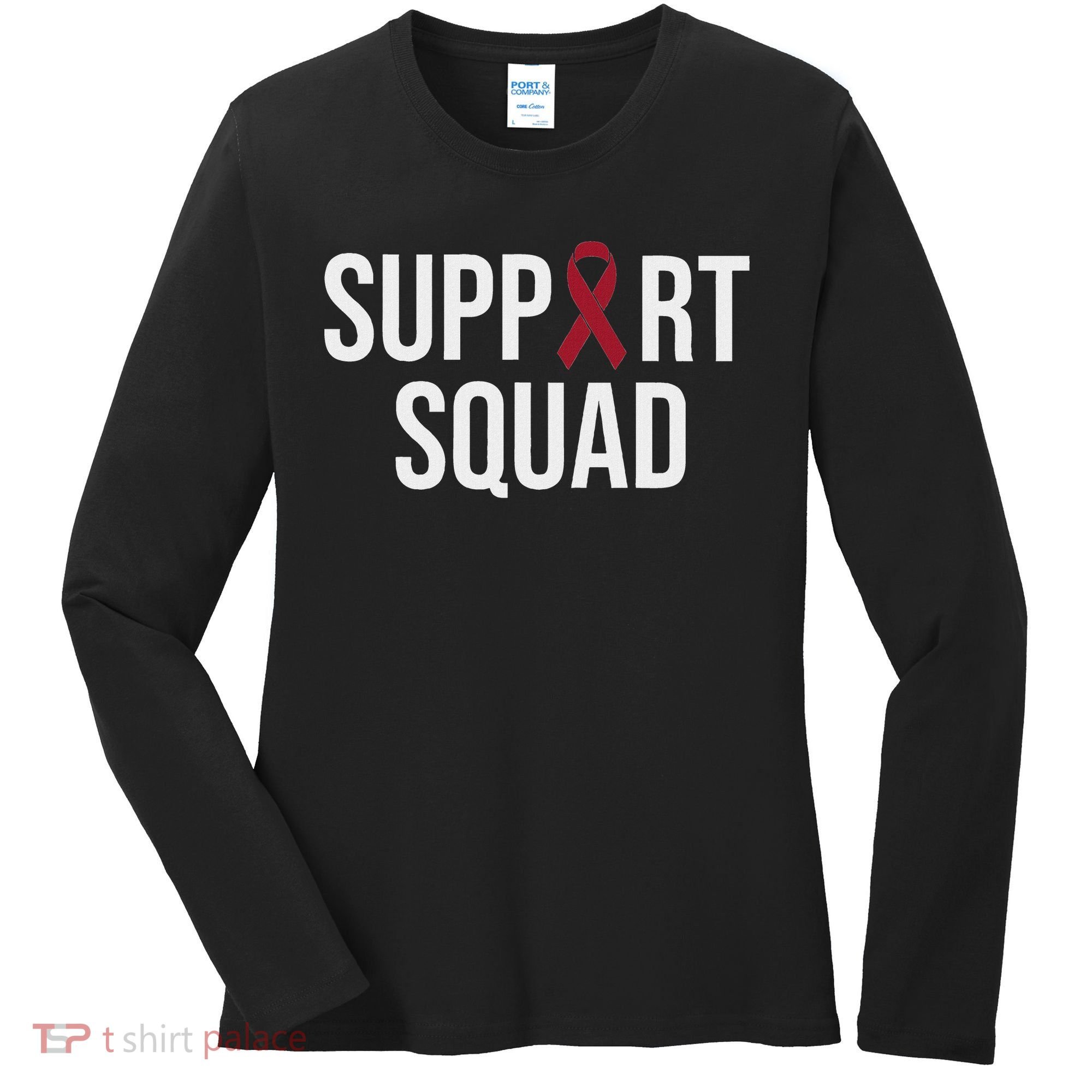 Multiple Myeloma Awareness Burgundy Ribbon Support Squad Women's Long Sleeve Shirt