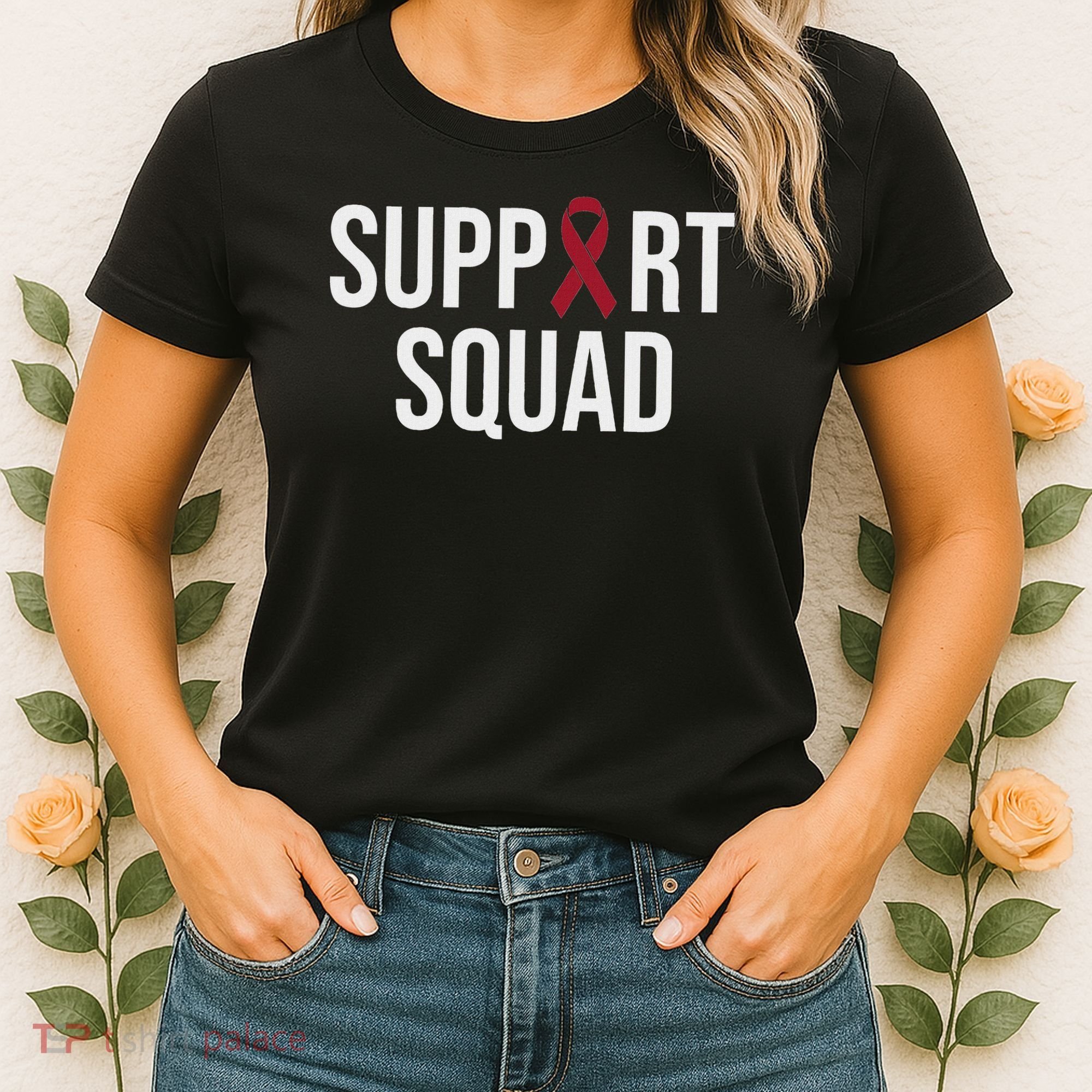 Multiple Myeloma Awareness Burgundy Ribbon Support Squad Women's T-Shirt