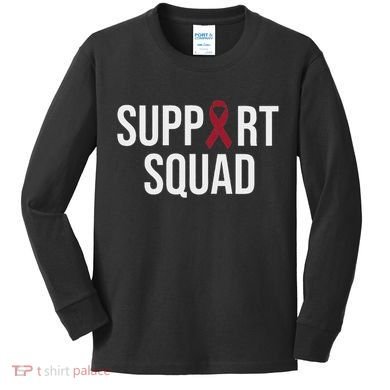 Multiple Myeloma Awareness Burgundy Ribbon Support Squad Kids Long Sleeve Shirt