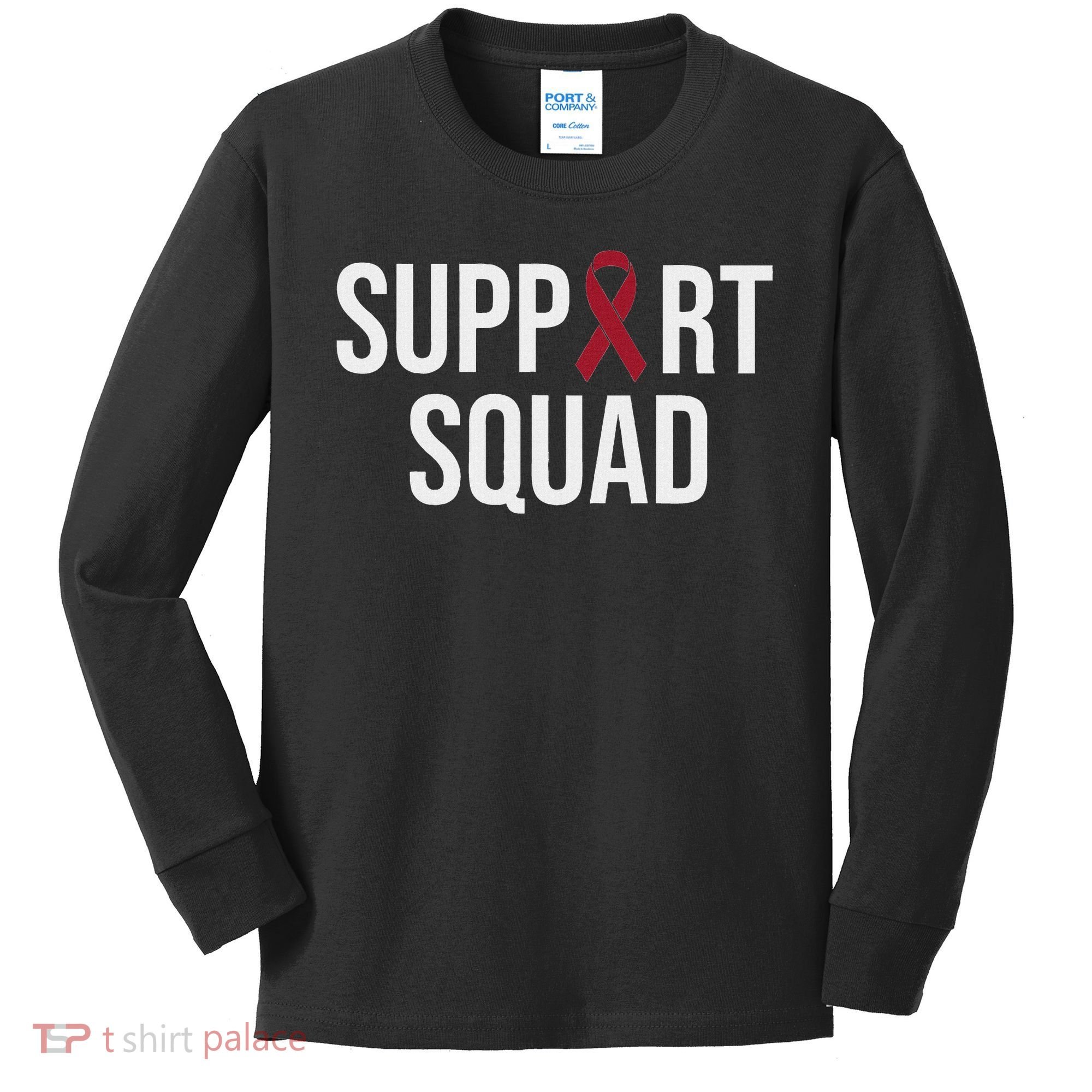 Multiple Myeloma Awareness Burgundy Ribbon Support Squad Kids Long Sleeve Shirt