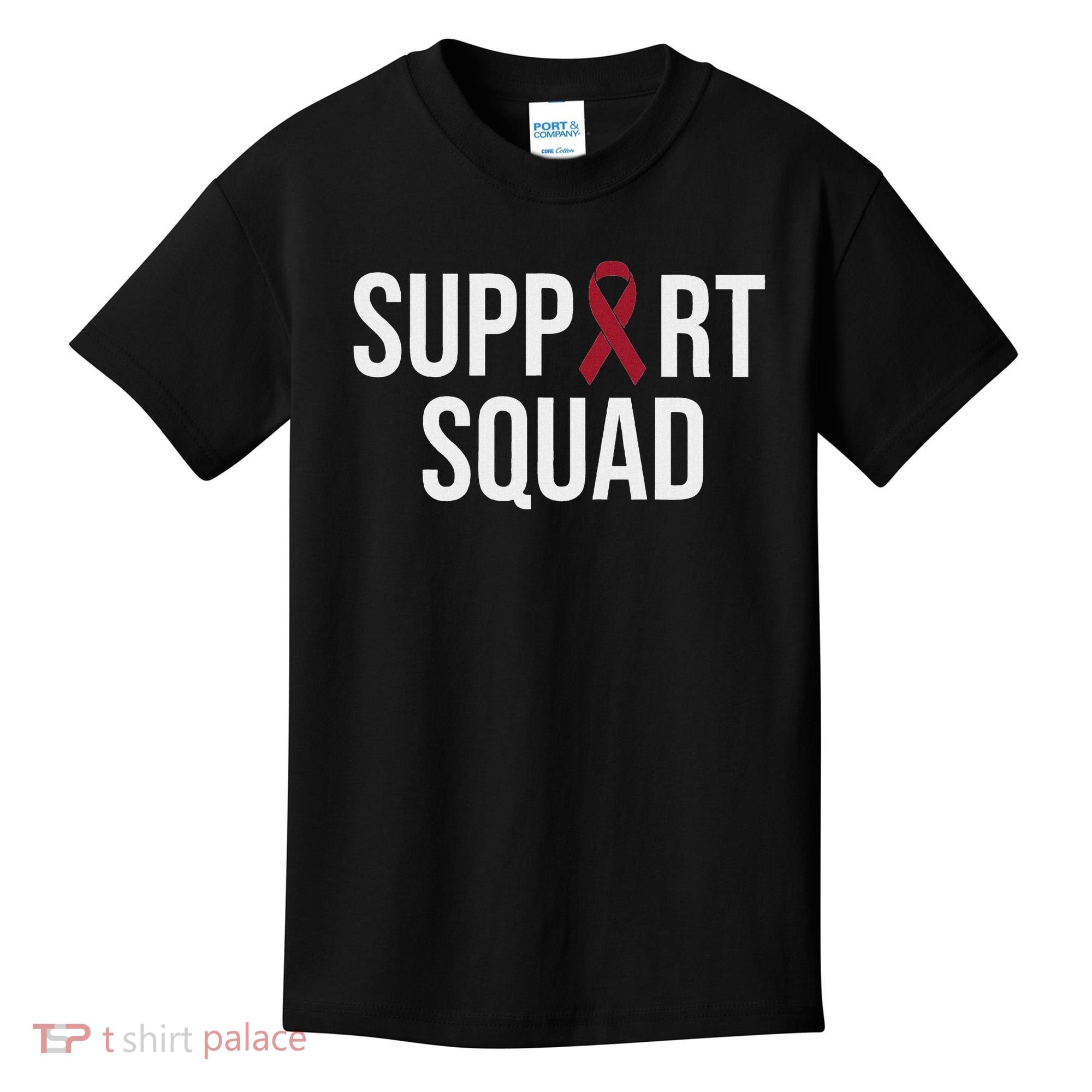 Multiple Myeloma Awareness Burgundy Ribbon Support Squad Kids T-Shirt