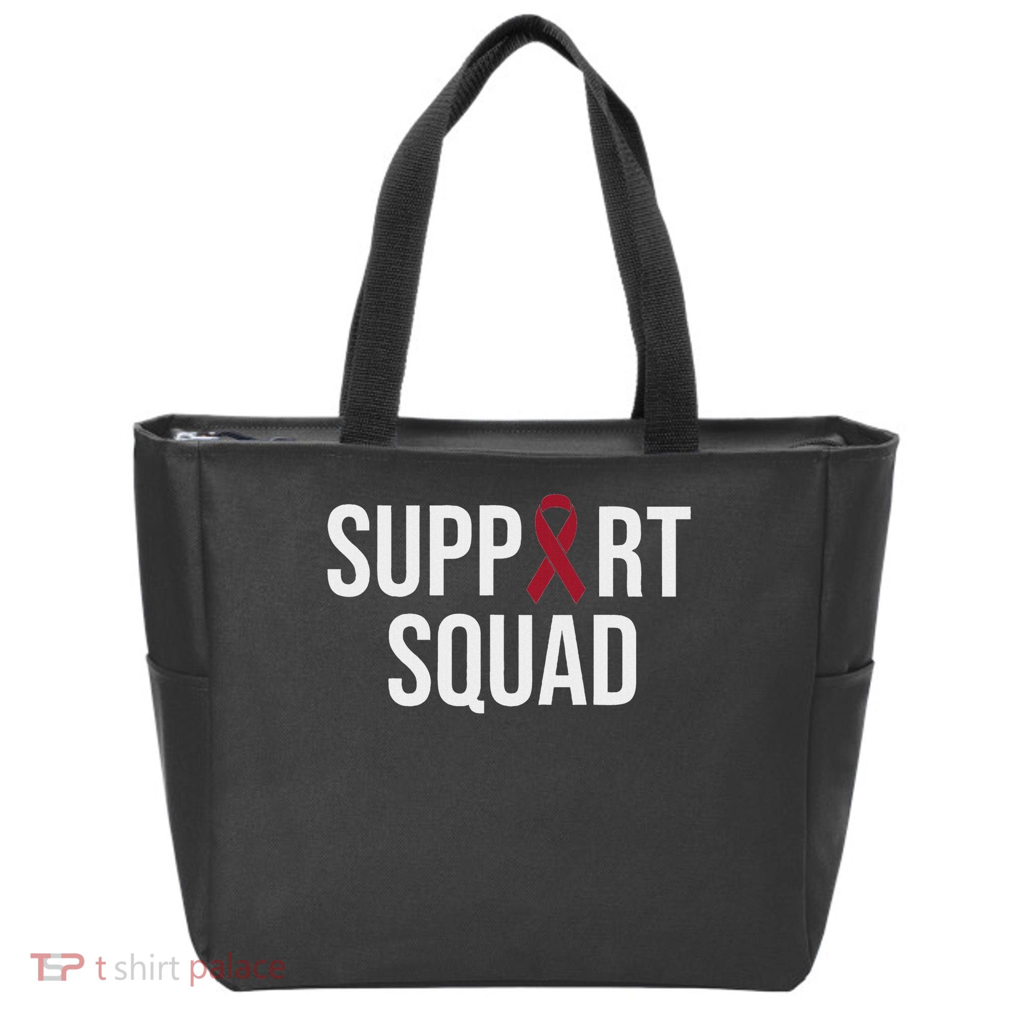 Multiple Myeloma Awareness Burgundy Ribbon Support Squad Tote Bag
