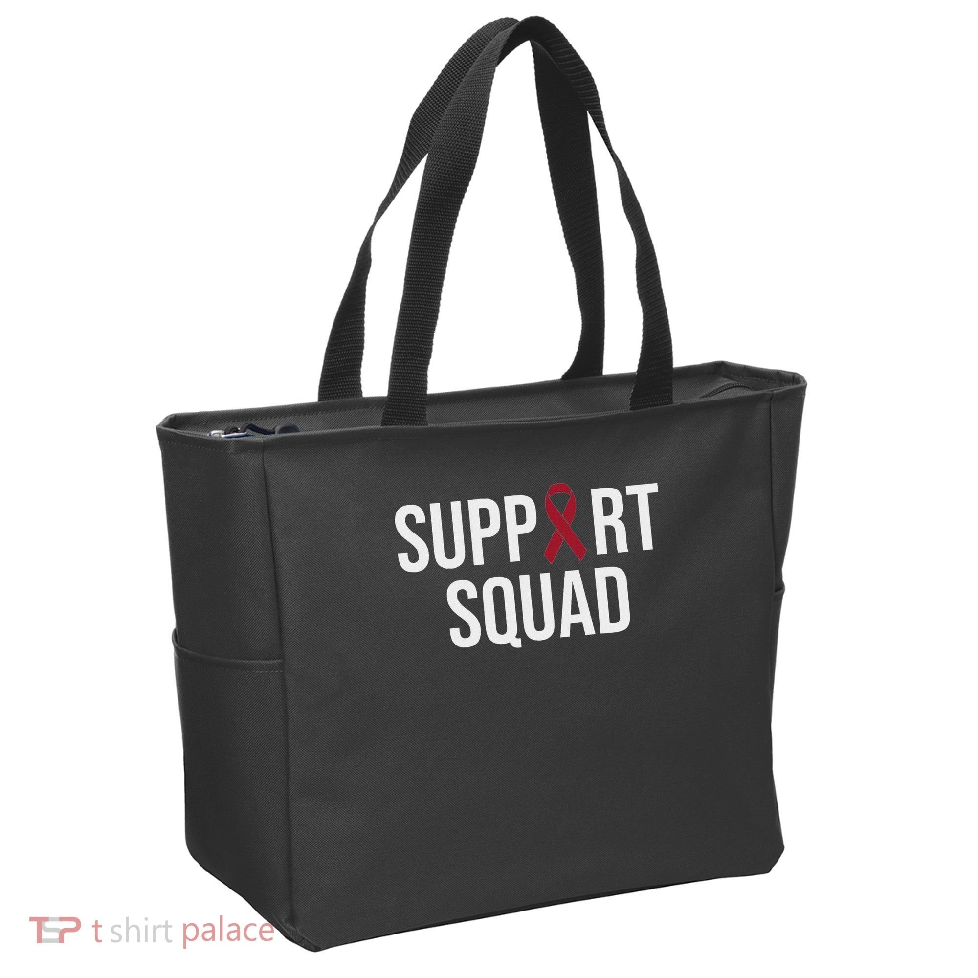 Multiple Myeloma Awareness Burgundy Ribbon Support Squad Tote Bag