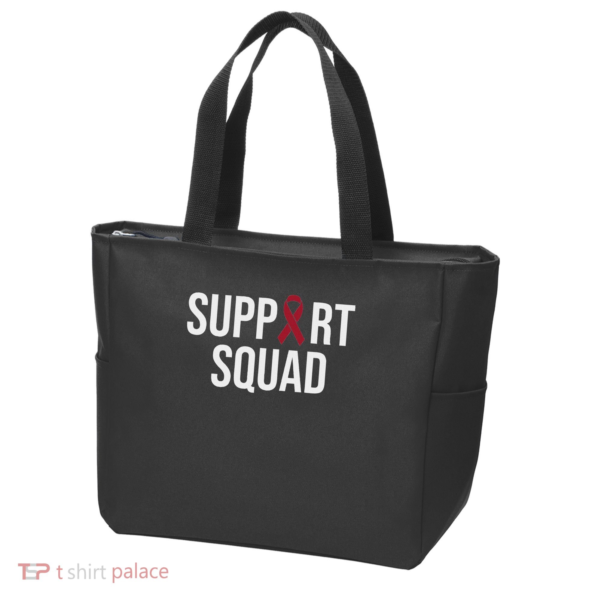 Multiple Myeloma Awareness Burgundy Ribbon Support Squad Tote Bag