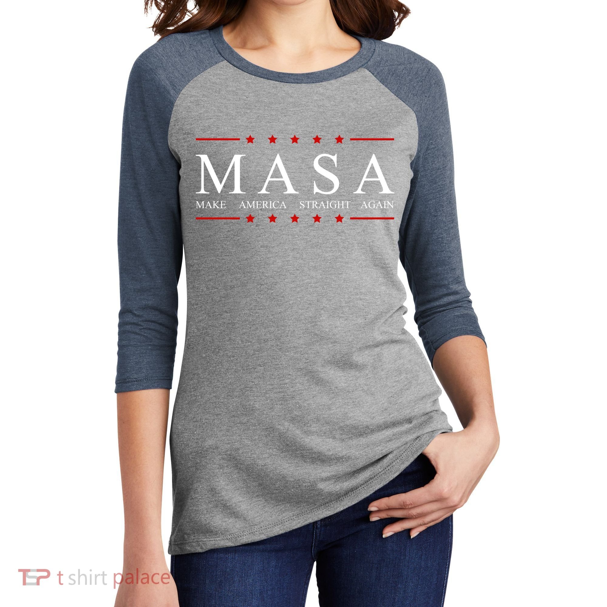 MASA Make America Straight Again Logo Women's Tri-Blend 3/4-Sleeve Raglan Shirt