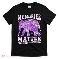 Memories Matter AlzheimerS Awareness Purple Elephant Flower T-Shirt thumb 0