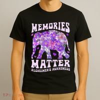 Memories Matter AlzheimerS Awareness Purple Elephant Flower T-Shirt thumb 3