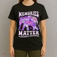 Memories Matter AlzheimerS Awareness Purple Elephant Flower T-Shirt thumb 4