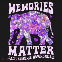Memories Matter AlzheimerS Awareness Purple Elephant Flower T-Shirt thumb 7