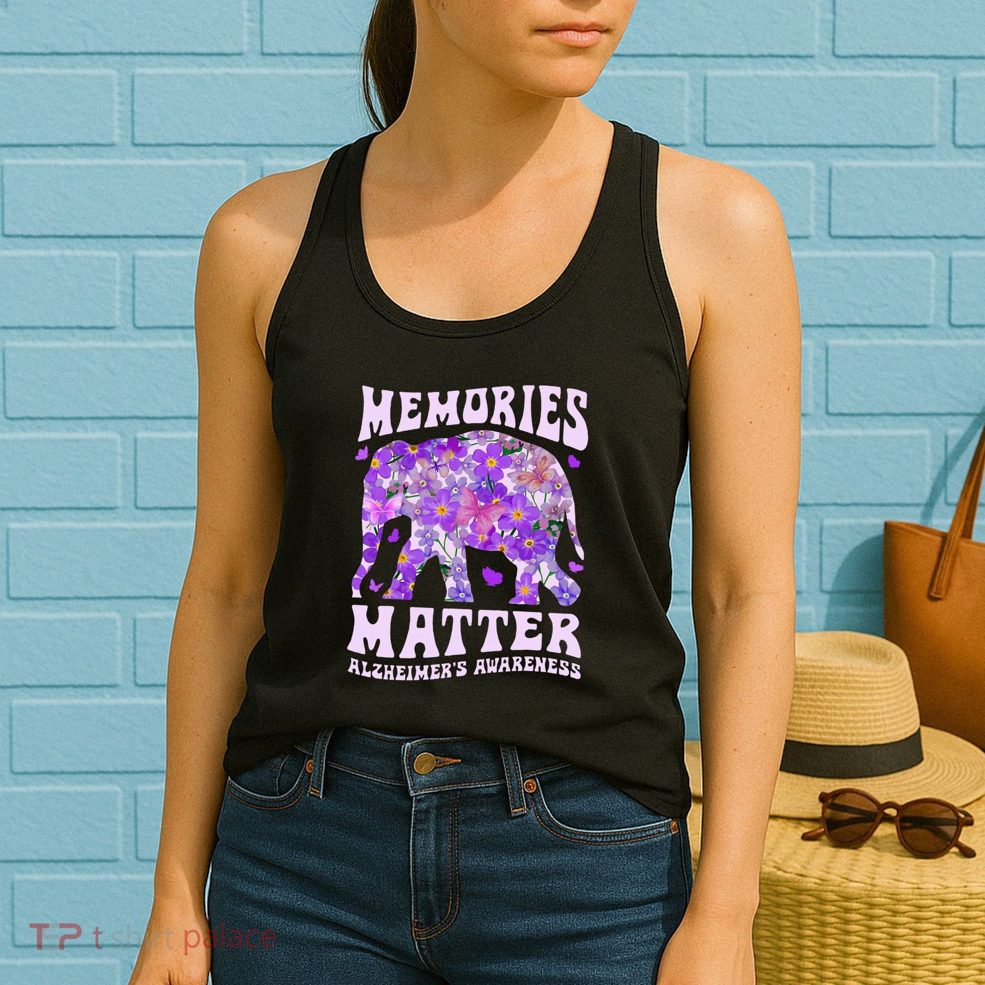 Memories Matter AlzheimerS Awareness Purple Elephant Flower Women's Tank Top