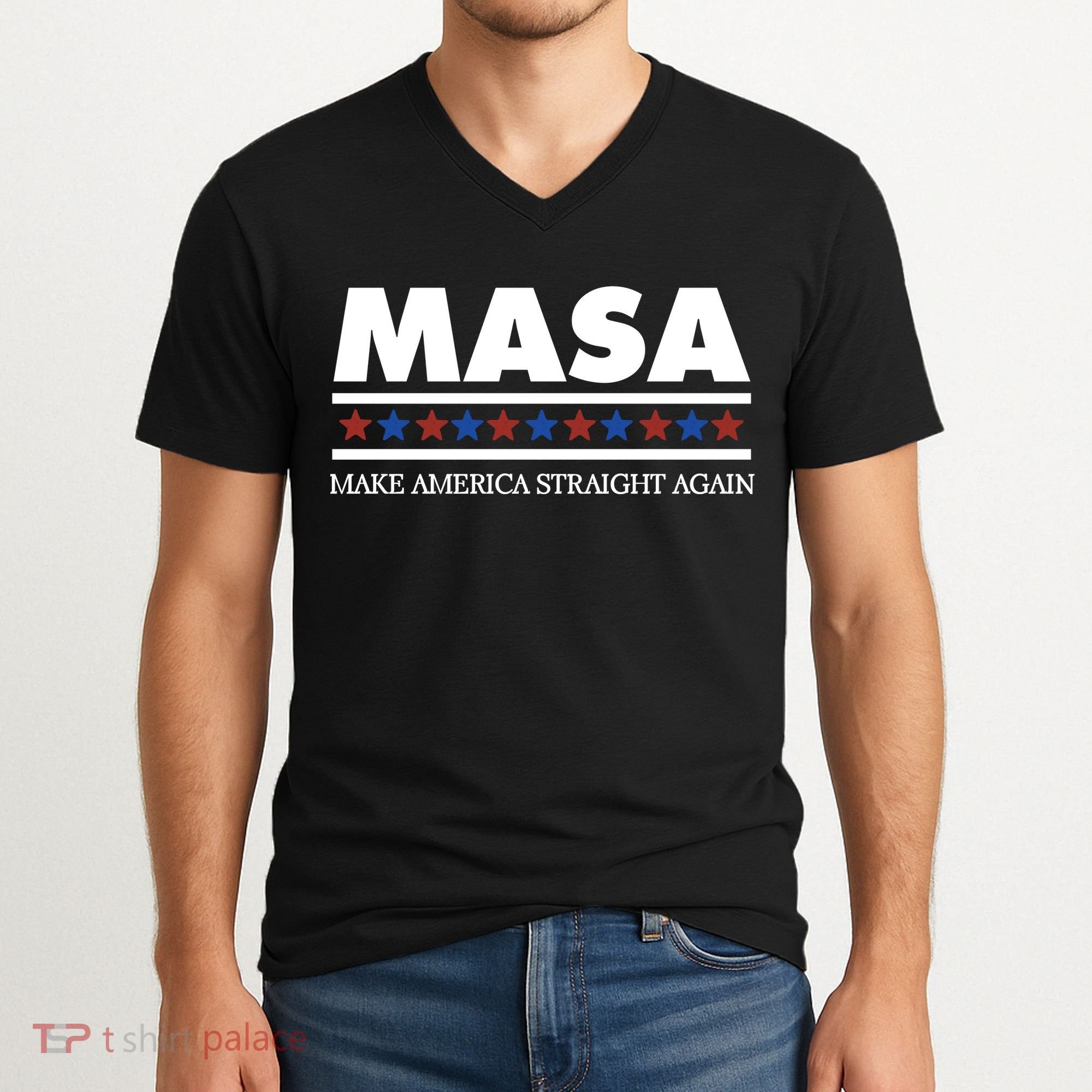 Masa Make America Straight Again V-Neck T-Shirt