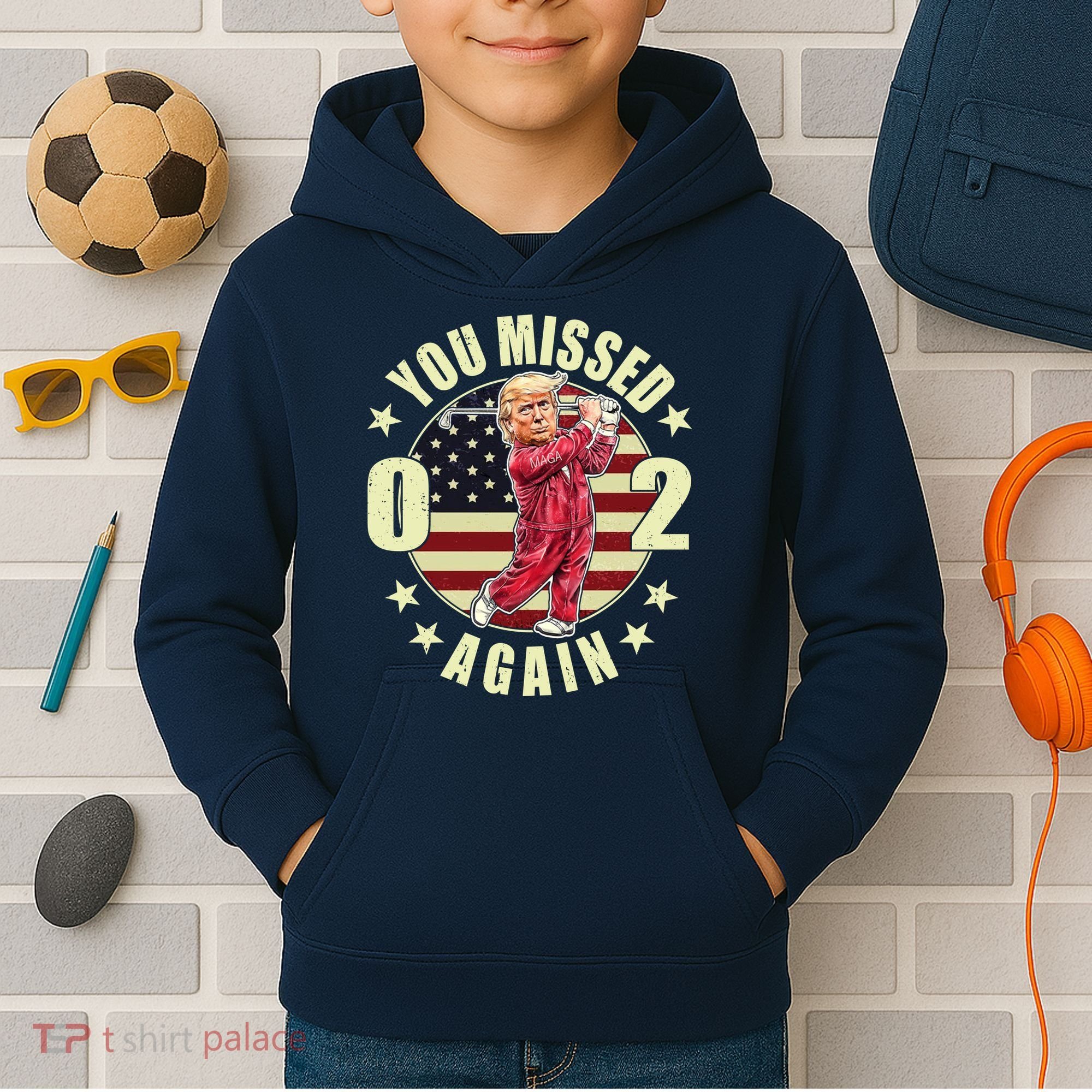 Missed Me Again Donald Trump Golfing Kids Hoodie