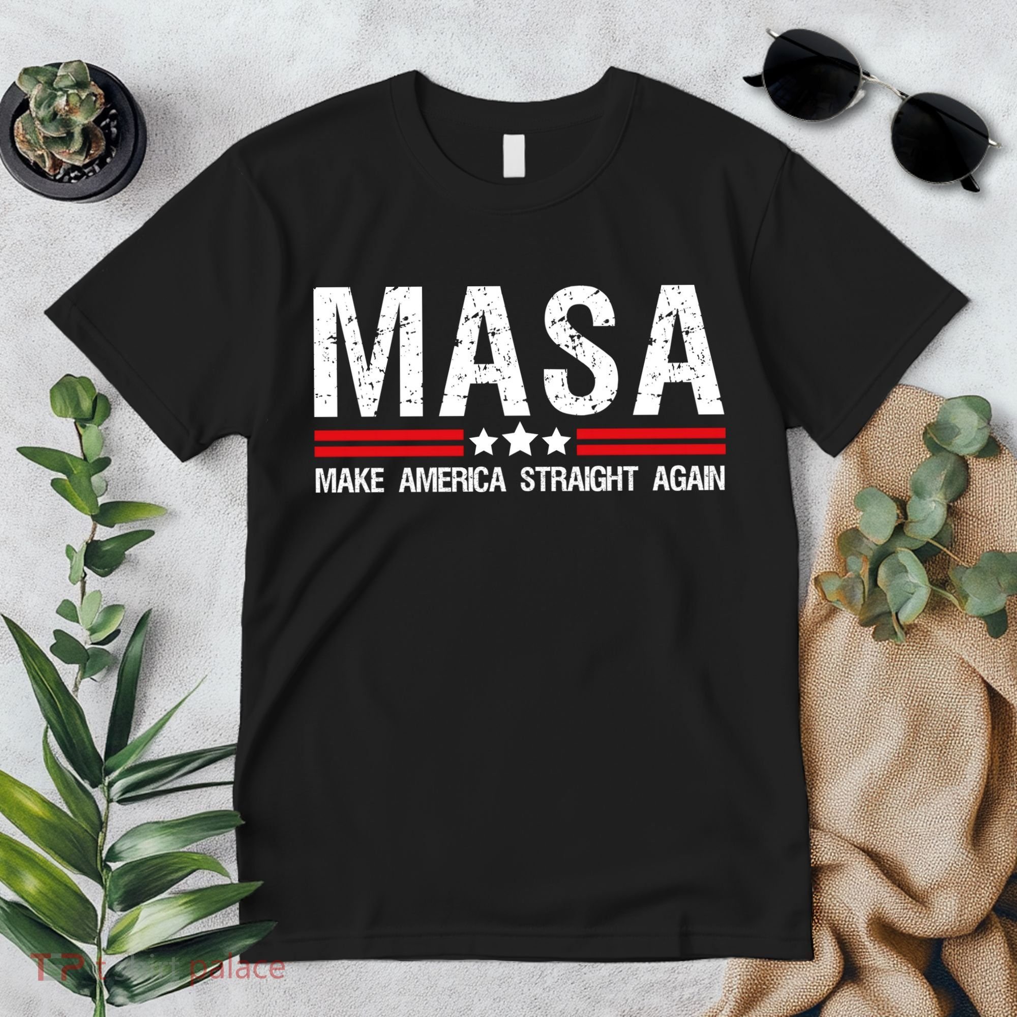 Masa Make America Straight Again Patriotic Usa Flag Premium T-Shirt