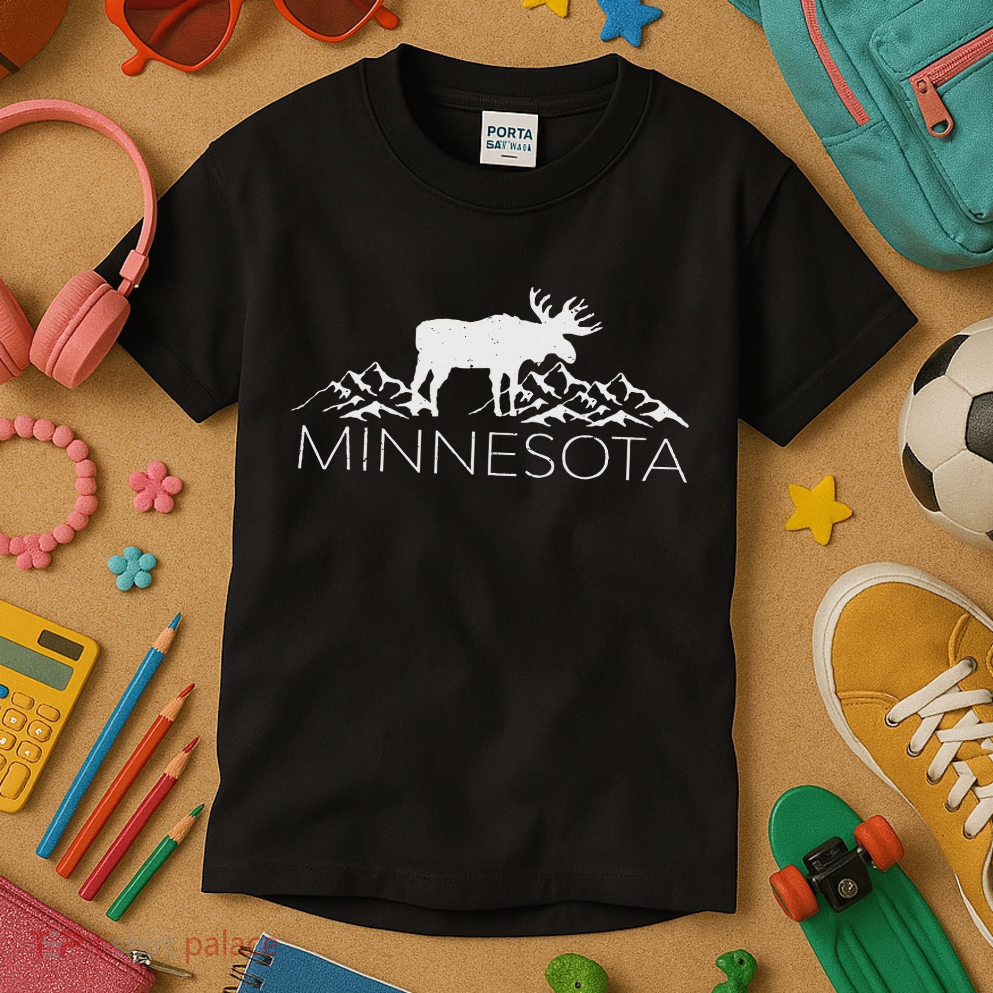 Minnesota Moose And Mountains Souvenir Nature Kids T-Shirt
