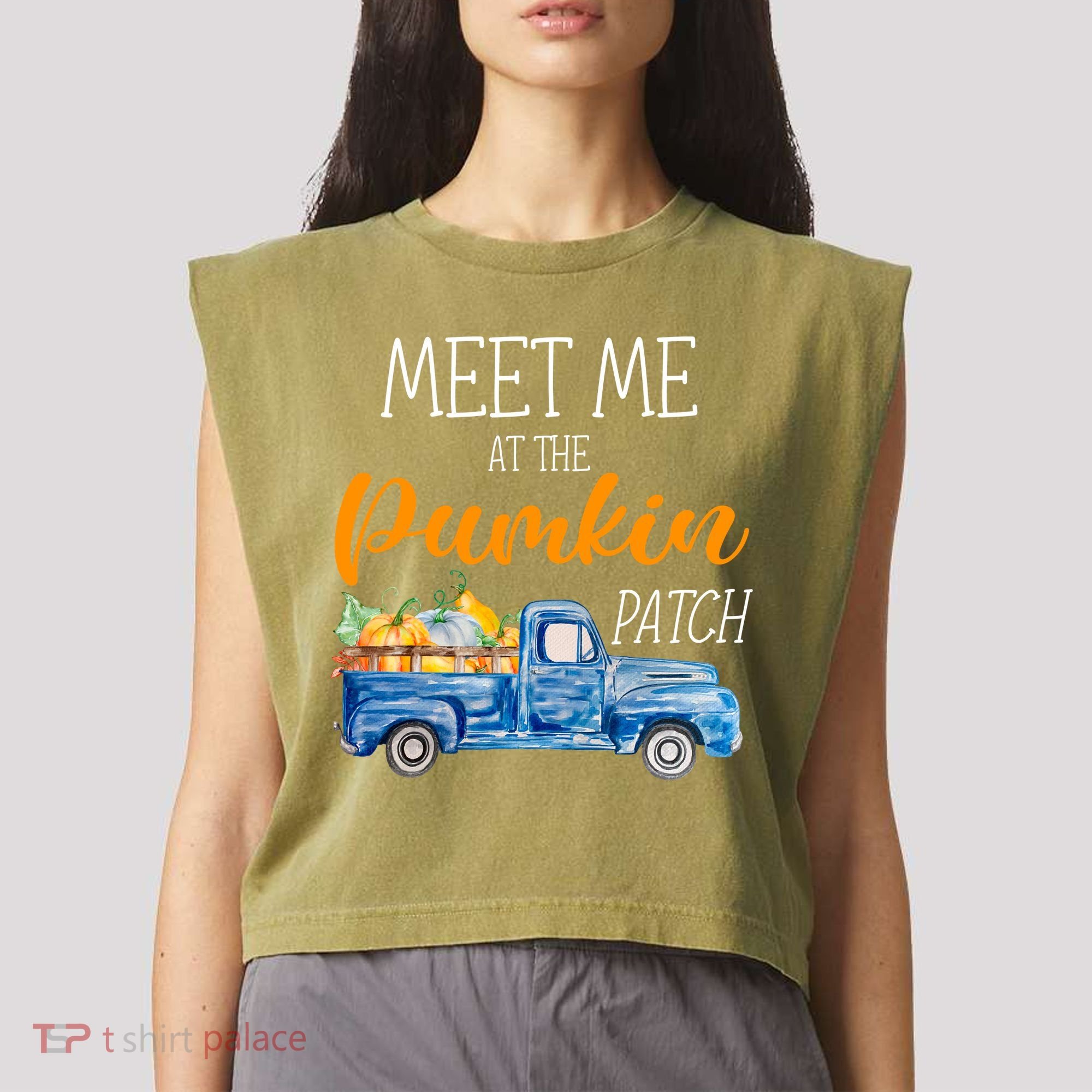 Meet Me At The Pumpkin Patch Cute Halloween Garment-Dyed Women's Muscle Tee