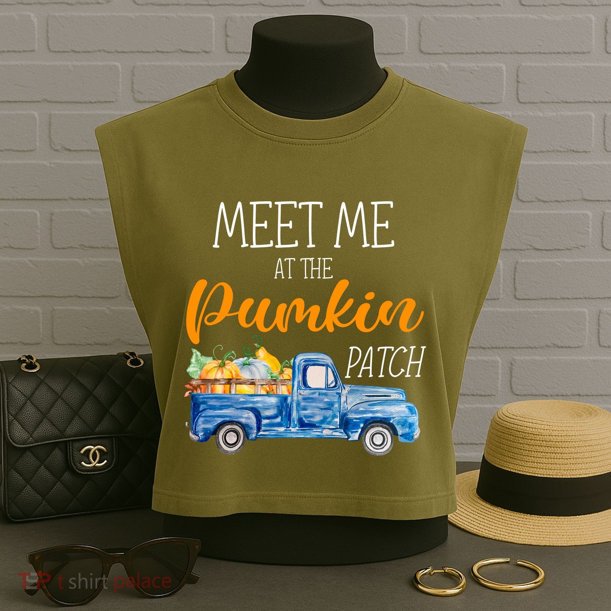 Meet Me At The Pumpkin Patch Cute Halloween Garment-Dyed Women's Muscle Tee