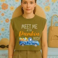 Meet Me At The Pumpkin Patch Cute Halloween Garment-Dyed Women's Muscle Tee thumb 4