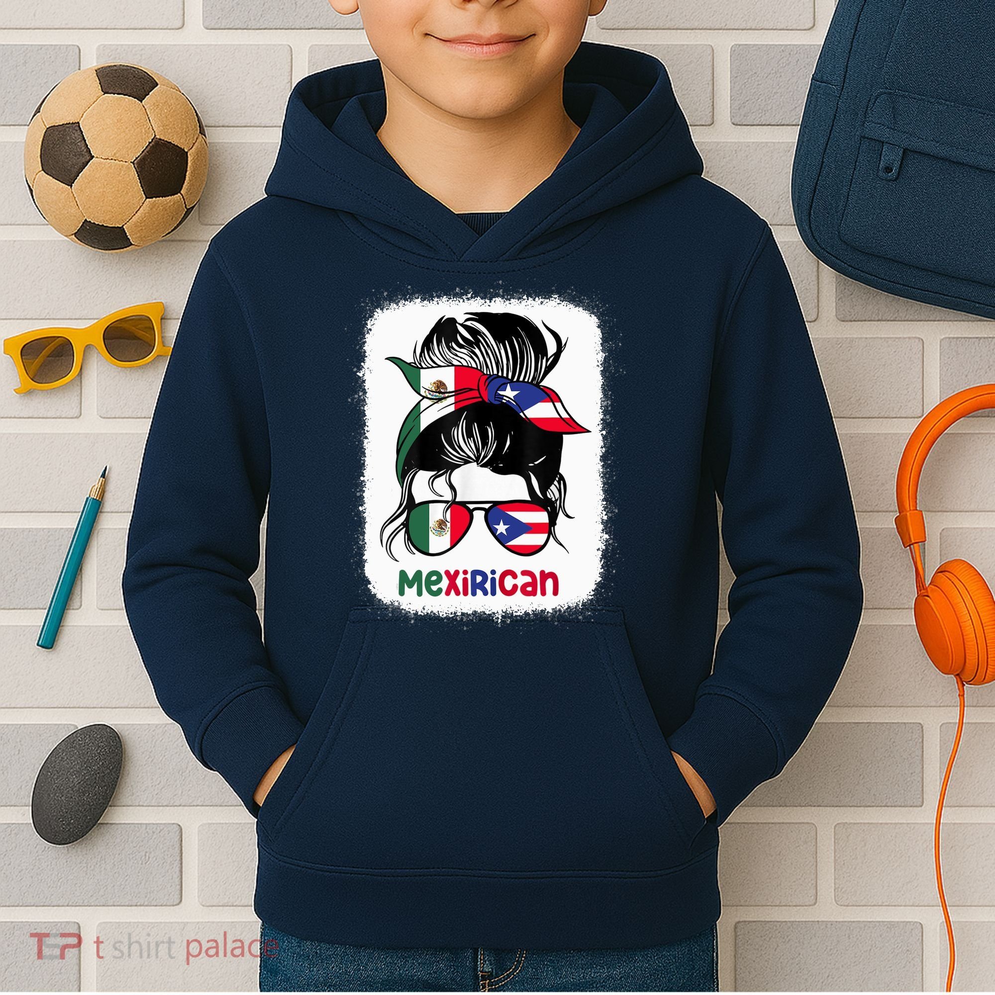 Mexirican Messy Bun Half Puerto Rican And Half Mexican Kids Hoodie