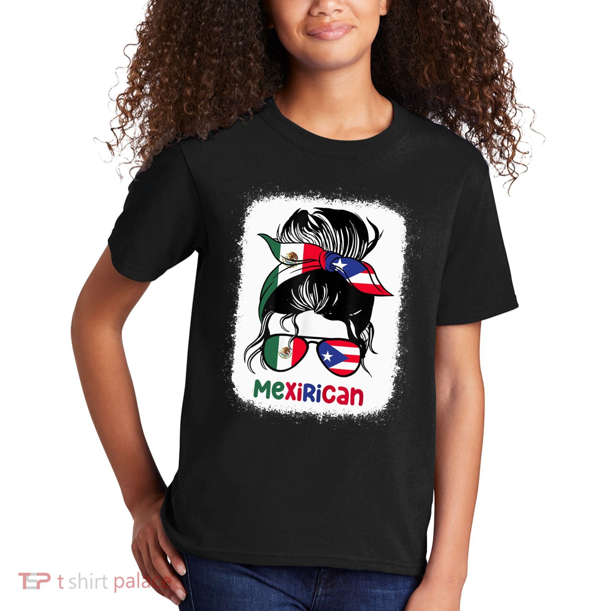 Mexirican Messy Bun Half Puerto Rican And Half Mexican Kids T-Shirt