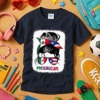 Mexirican Messy Bun Half Puerto Rican And Half Mexican Kids T-Shirt thumb 3