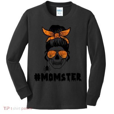 Momster Messy Bun Cute Halloween Kids Long Sleeve Shirt
