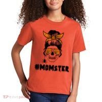Momster Messy Bun Cute Halloween Kids T-Shirt thumb 2
