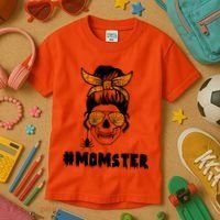 Momster Messy Bun Cute Halloween Kids T-Shirt thumb 3