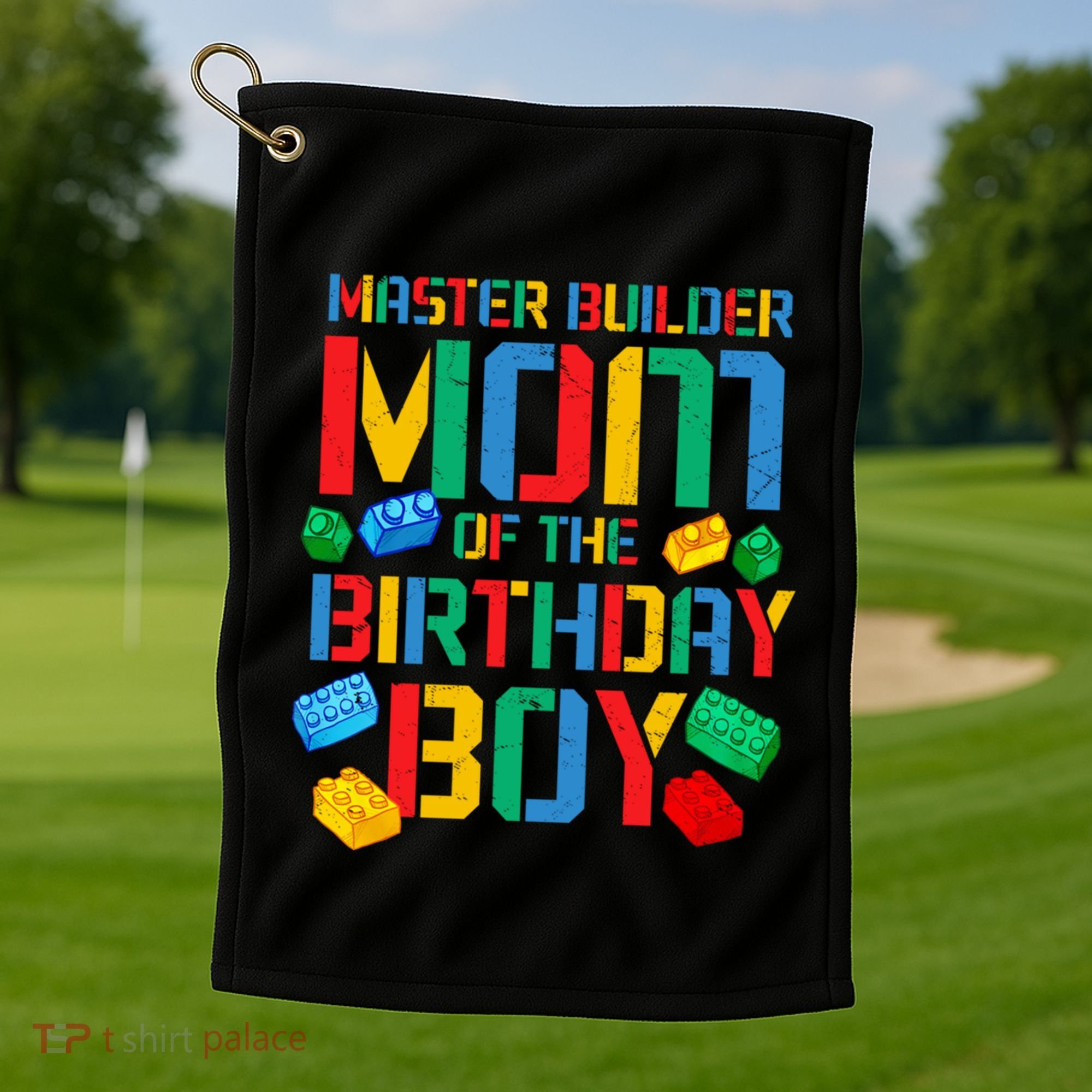 Mom Master Builder Building Bricks Blocks Family Parents Great Gift Golf Towel