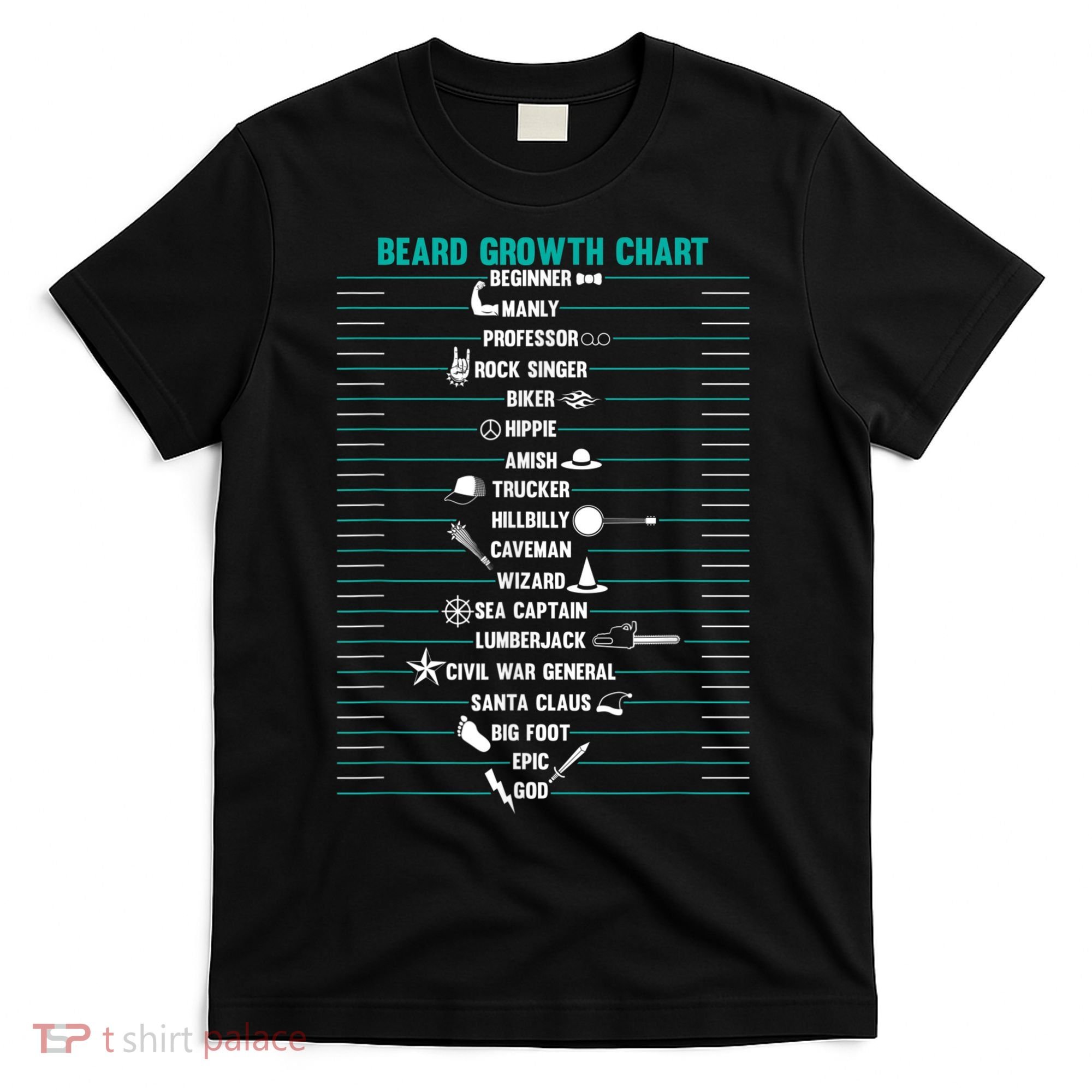 Mens Mens BEARD GROWTH CHART Measurement Beard T-Shirt