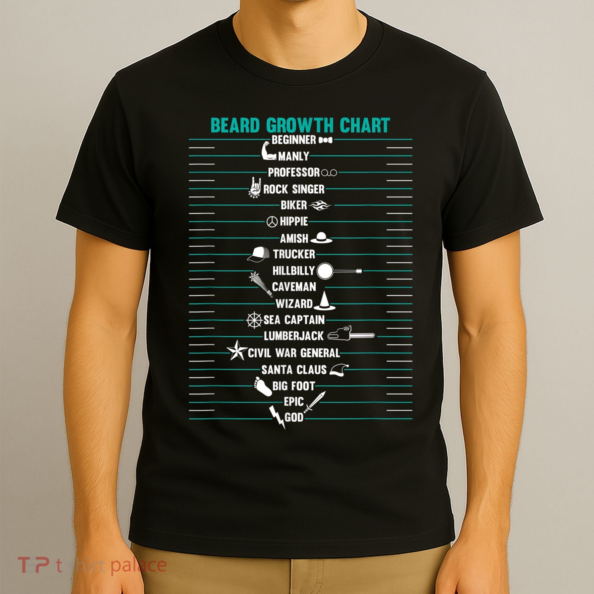 Mens Mens BEARD GROWTH CHART Measurement Beard T-Shirt