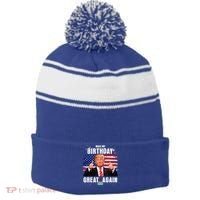 Make My Birthday Great Again Trump Fan Birthday Stripe Pom Pom Beanie thumb 0