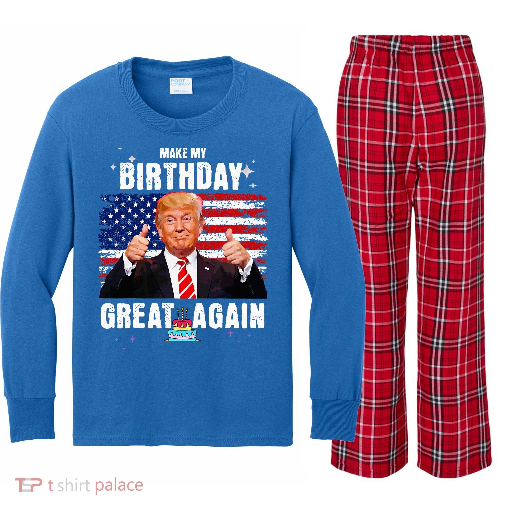 Make My Birthday Great Again Trump Fan Birthday Kids Long Sleeve Plaid Pajama Set