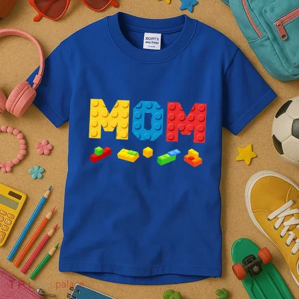 Mom Master Builder Building Bricks Blocks Family Kids T-Shirt