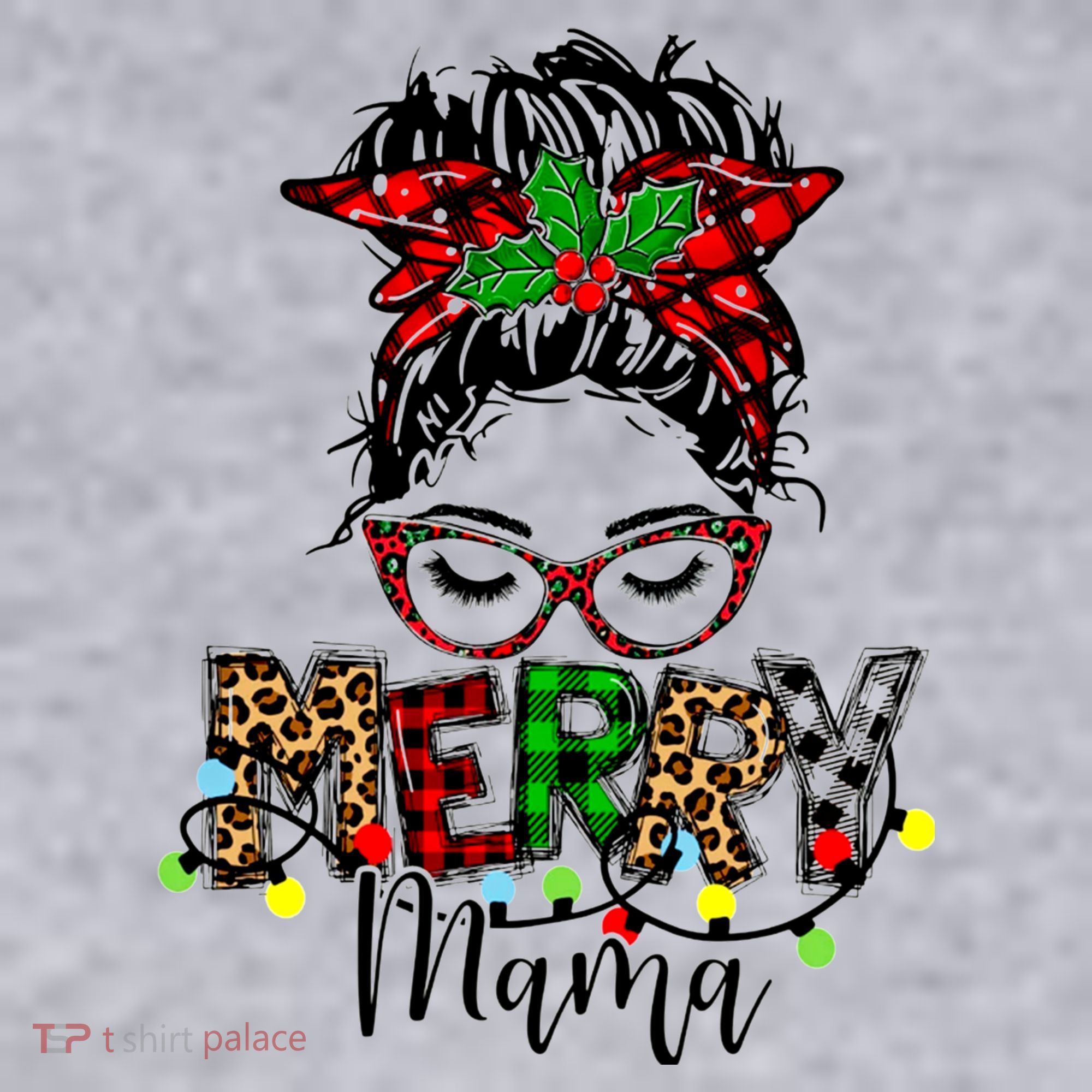 Merry Mama Christmas Messy Bun Ladies Red Plaid Leopard Gift Women's Sweatshirt