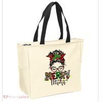 Merry Mama Christmas Messy Bun Ladies Red Plaid Leopard Gift Tote Bag thumb 2
