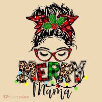 Merry Mama Christmas Messy Bun Ladies Red Plaid Leopard Gift Tote Bag thumb 4