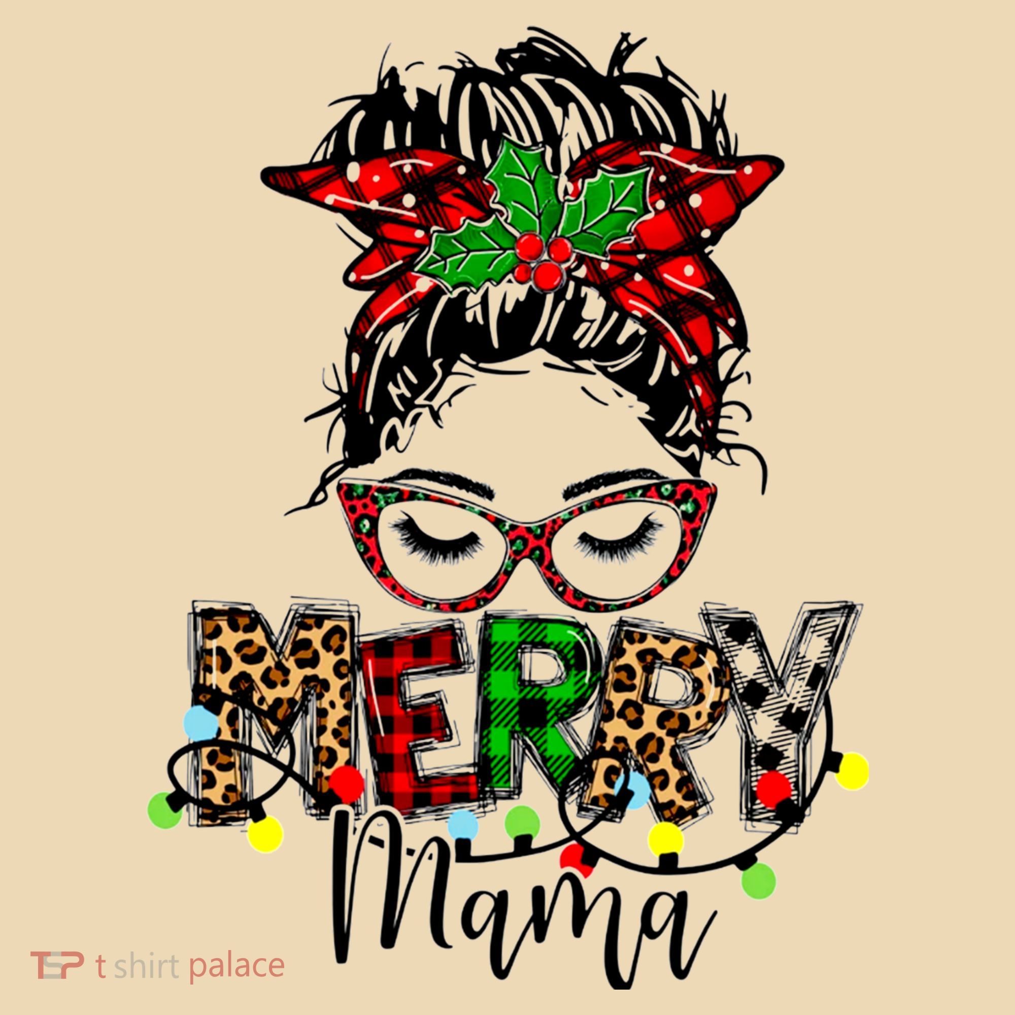 Merry Mama Christmas Messy Bun Ladies Red Plaid Leopard Gift Tote Bag