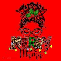 Merry Mama Christmas Messy Bun Ladies Red Plaid Leopard Gift Santa Hat thumb 1