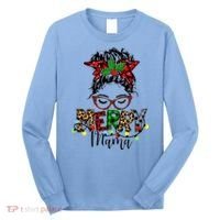Merry Mama Christmas Messy Bun Ladies Red Plaid Leopard Gift Long Sleeve Shirt thumb 0