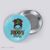 Merry Mama Christmas Messy Bun Ladies Red Plaid Leopard Gift Button thumb 0