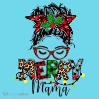 Merry Mama Christmas Messy Bun Ladies Red Plaid Leopard Gift Kids Long Sleeve Shirt thumb 2