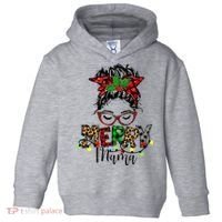 Merry Mama Christmas Messy Bun Ladies Red Plaid Leopard Gift Toddler Hoodie thumb 0