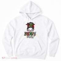 Merry Mama Christmas Messy Bun Ladies Red Plaid Leopard Gift Hoodie thumb 0