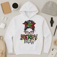 Merry Mama Christmas Messy Bun Ladies Red Plaid Leopard Gift Hoodie thumb 3
