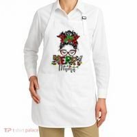 Merry Mama Christmas Messy Bun Ladies Red Plaid Leopard Gift Apron thumb 2