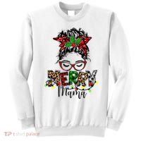 Merry Mama Christmas Messy Bun Ladies Red Plaid Leopard Gift Sweatshirt thumb 0