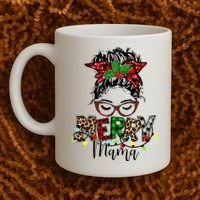 Merry Mama Christmas Messy Bun Ladies Red Plaid Leopard Gift Coffee Mug thumb 2