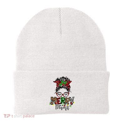 Merry Mama Christmas Messy Bun Ladies Red Plaid Leopard Gift Beanie