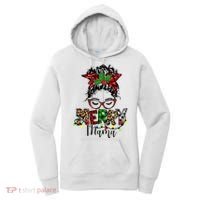 Merry Mama Christmas Messy Bun Ladies Red Plaid Leopard Gift Women's Hoodie thumb 0